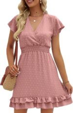 Swiss Dot Smocked Maternity Dress for Baby Shower Photoshoot Casual V Neck Ruffle Sleeve Empire Waist Tiered Boho Dress - Image 3