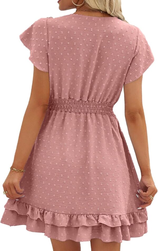 Swiss Dot Smocked Maternity Dress for Baby Shower Photoshoot Casual V Neck Ruffle Sleeve Empire Waist Tiered Boho Dress - Image 5