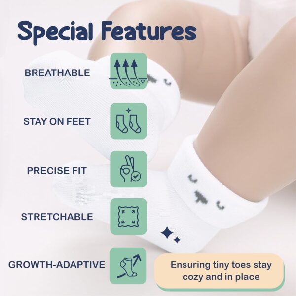 Organic Cotton Baby Socks, 12 Pairs, Unisex 0-6M - Soft, Hypoallergenic Newborn & Infant Socks - Baby Girl & Boy Gifts (UK, Age, 0 Months, 6 Months, Blue - Gray - White) - Image 4