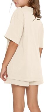 Girls Tracksuit Set Kids Trendy T-shirt + Shorts 2 Piece Outfit Summer Fashion Short Sleeve Fox Letter Print Tops with Loose Jogger Shorts Y2k Activewear Casual Sweatshirt Gym Set UK - Image 3