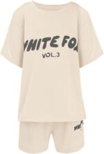 Girls Tracksuit Set Kids Trendy T-shirt + Shorts 2 Piece Outfit Summer Fashion Short Sleeve Fox Letter Print Tops with Loose Jogger Shorts Y2k Activewear Casual Sweatshirt Gym Set UK - Image 4