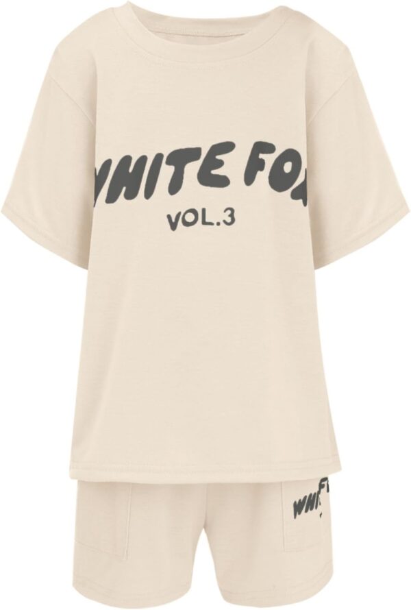 Girls Tracksuit Set Kids Trendy T-shirt + Shorts 2 Piece Outfit Summer Fashion Short Sleeve Fox Letter Print Tops with Loose Jogger Shorts Y2k Activewear Casual Sweatshirt Gym Set UK - Image 4