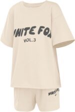 Girls Tracksuit Set Kids Trendy T-shirt + Shorts 2 Piece Outfit Summer Fashion Short Sleeve Fox Letter Print Tops with Loose Jogger Shorts Y2k Activewear Casual Sweatshirt Gym Set UK - Image 5