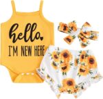 Dubute Newborn Baby Girl Summer Clothes Sleeveless Romper Bodysuit + Floral Bloomers Short + Headband Infant 3Pcs Outfit