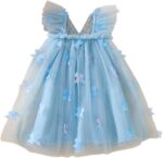 Baby Girl Ruffle Sleeveless Dress Toddler Girl 3D Bufferfly Flower Tulle Dress Square Neck Princess Wing Party Dress for Little Girl