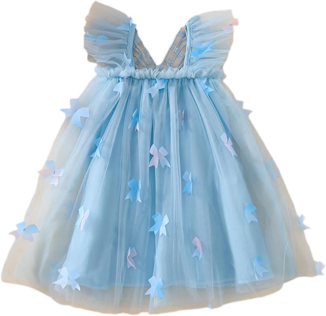 1745143372_614TIuDOYLL._AC_SL1500_.jpg Baby Girl Ruffle Sleeveless Dress Toddler Girl 3D Bufferfly Flower Tulle Dress Square Neck Princess Wing Party Dress for Little Girl - Image 1