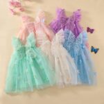 Baby Girl Ruffle Sleeveless Dress Toddler Girl 3D Bufferfly Flower Tulle Dress Square Neck Princess Wing Party Dress for Little Girl - Image 7