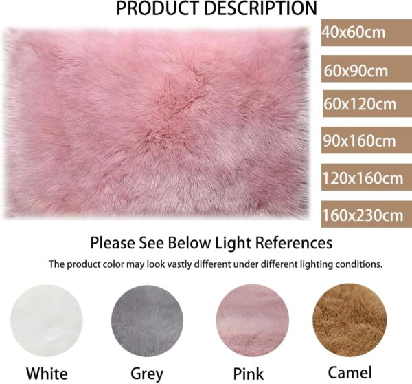 Washable Rug,Pink Faux Fur Rug,Fluffy Sheepskin Rugs for Bedroom,Non Slip Rugs Living Room,Small Bedside Rug,Pink Bedroom Rug,Square Rugs for Kids Room(Pink,60x90cm) - Image 2
