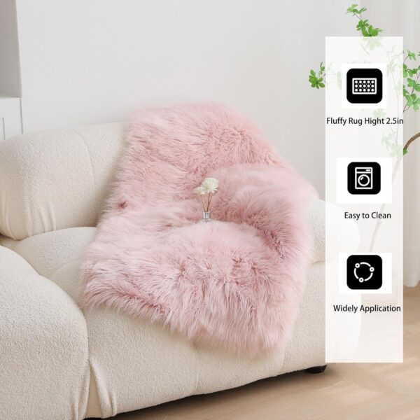 Washable Rug,Pink Faux Fur Rug,Fluffy Sheepskin Rugs for Bedroom,Non Slip Rugs Living Room,Small Bedside Rug,Pink Bedroom Rug,Square Rugs for Kids Room(Pink,60x90cm) - Image 5