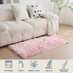 Washable Rug,Pink Faux Fur Rug,Fluffy Sheepskin Rugs for Bedroom,Non Slip Rugs Living Room,Small Bedside Rug,Pink Bedroom Rug,Square Rugs for Kids Room(Pink,60x90cm) - Image 6