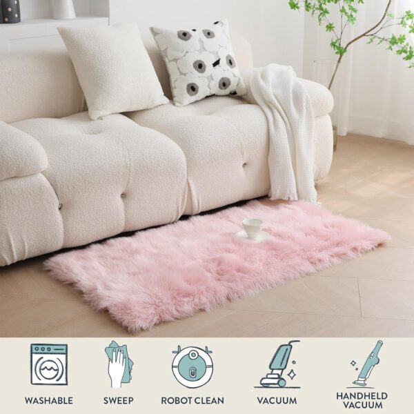 Washable Rug,Pink Faux Fur Rug,Fluffy Sheepskin Rugs for Bedroom,Non Slip Rugs Living Room,Small Bedside Rug,Pink Bedroom Rug,Square Rugs for Kids Room(Pink,60x90cm) - Image 6