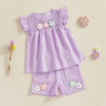Baby Girl Summer Clothes 3D Flower Embroidery Smocked Tunic Top Casual Shorts Set 2Pcs Toddler Summer Outfit 9M-4Y - Image 2