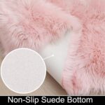Rugs Living Room,Pink Sheepskin Rug,High Pile Fluffy Faux Fur Rug,Area Rugs for Bedroom,Shaggy Fur Rug for Lounge Room,Non-Slip Washable Rug（Pink-Irregular,60x120cm） - Image 2
