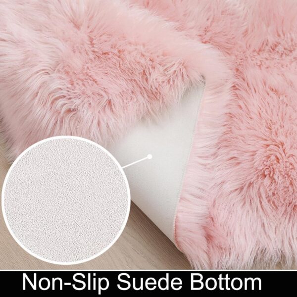 Rugs Living Room,Pink Sheepskin Rug,High Pile Fluffy Faux Fur Rug,Area Rugs for Bedroom,Shaggy Fur Rug for Lounge Room,Non-Slip Washable Rug（Pink-Irregular,60x120cm） - Image 2