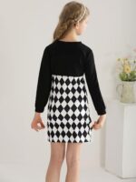 Naiyafly Girl's 2 Piece Outfits Kids Long Sleeve Crop Top and Cami Dress Set Teen Girls Pullover Sweatshirt + Butterfly/Plaid Print Bodycon Dress Clothes Christmas Party Casual Costumes - Image 3