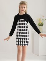 Naiyafly Girl's 2 Piece Outfits Kids Long Sleeve Crop Top and Cami Dress Set Teen Girls Pullover Sweatshirt + Butterfly/Plaid Print Bodycon Dress Clothes Christmas Party Casual Costumes - Image 5