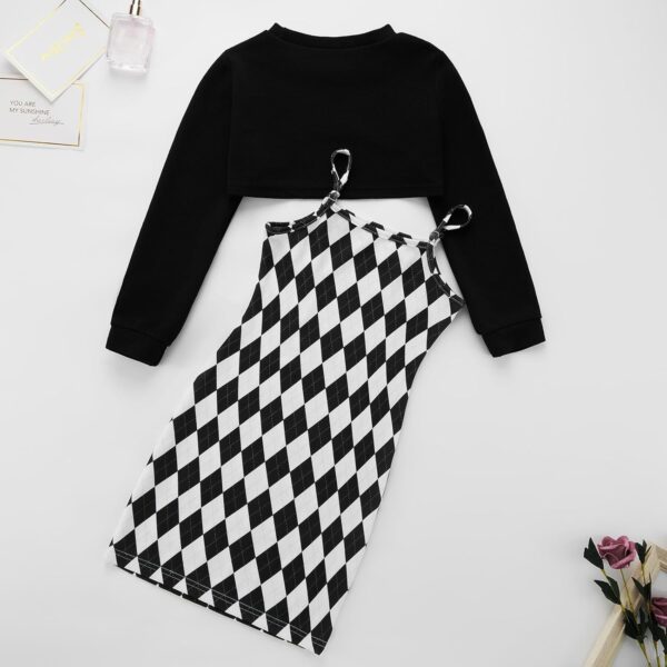 Naiyafly Girl's 2 Piece Outfits Kids Long Sleeve Crop Top and Cami Dress Set Teen Girls Pullover Sweatshirt + Butterfly/Plaid Print Bodycon Dress Clothes Christmas Party Casual Costumes - Image 9