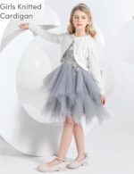 Domee Girls Knitted Cardigan Cotton Bolero Shrug Long Sleeve Solid Colour - Image 2