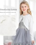 Domee Girls Knitted Cardigan Cotton Bolero Shrug Long Sleeve Solid Colour - Image 3