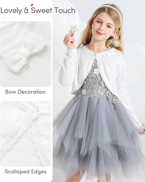 Domee Girls Knitted Cardigan Cotton Bolero Shrug Long Sleeve Solid Colour - Image 5