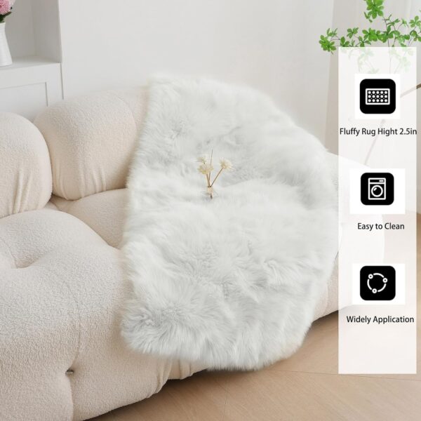 Sheepskin Rug,Soft Faux Fur Rug,White Rugs for Bedroom,Fluffy Rugs Living Room,Small High Pile Rug,Non-Slip Area Rugs,Thick Shaggy Bedroom Mat(White,40x60cm) - Image 5