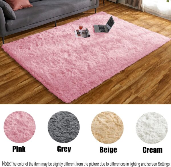 Ceneco Pink Rug,Small Rugs for Bedroom,Fluffy Rugs Living Room,Washable Non-Slip Square Carpet,Shaggy Thick Bedside Carpet for Girls Bedroom(Pink, 60x120 cm) - Image 2