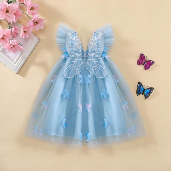 Himllauen Baby Girl Ruffle Sleeveless Dress Toddler Girl 3D Bufferfly Flower Tulle Dress Square Neck Princess Wing Party Dress for Little Girl - Image 3