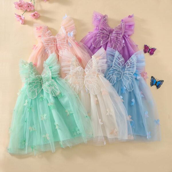 Himllauen Baby Girl Ruffle Sleeveless Dress Toddler Girl 3D Bufferfly Flower Tulle Dress Square Neck Princess Wing Party Dress for Little Girl - Image 7