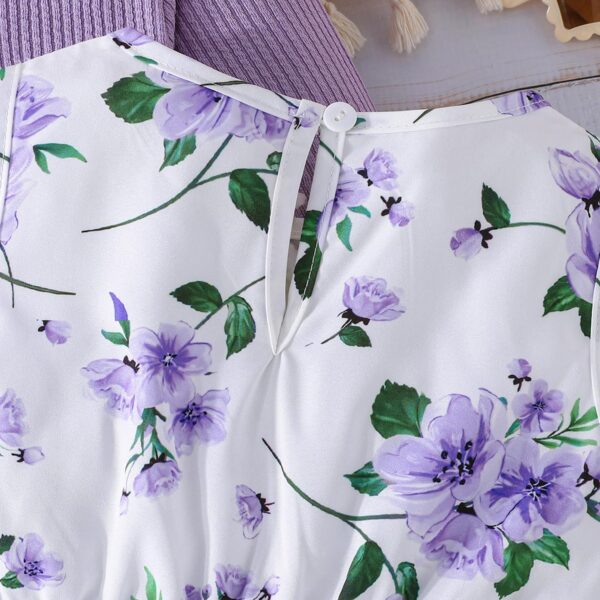 Kids Toddler Girls Dress with Cardigan 2 Piece Outfits Set Floral Sleeveless Dress and Long Sleeve Ruffled Cardigan Bolero Shrug Coat - Image 3