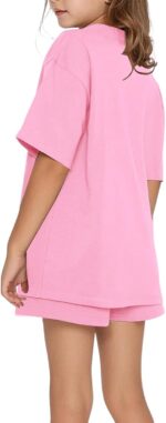 Girls Tracksuit Set Kids Trendy T-shirt + Shorts 2 Piece Outfit Summer Fashion Short Sleeve Fox Letter Print Tops with Loose Jogger Shorts Y2k Activewear Casual Sweatshirt Gym Set UK - Image 2