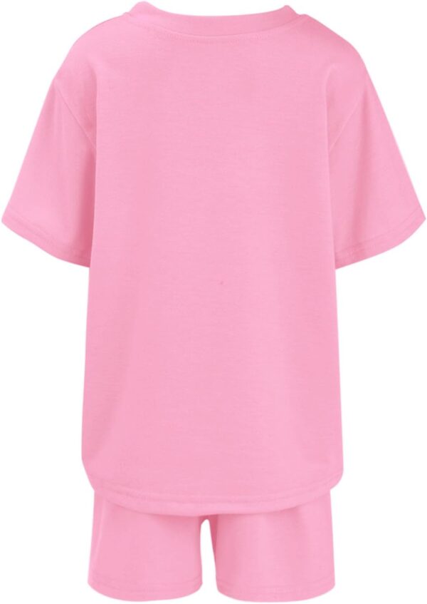 Girls Tracksuit Set Kids Trendy T-shirt + Shorts 2 Piece Outfit Summer Fashion Short Sleeve Fox Letter Print Tops with Loose Jogger Shorts Y2k Activewear Casual Sweatshirt Gym Set UK - Image 5