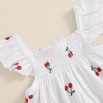 HodJIU Baby Girl Summer Outfits Bow Print Flying Sleeve Smock Tunic Shirt Top Elastic Waist Ruffled Bloomers 2 Pcs Set Cute Clothes for Little Girls - Image 4