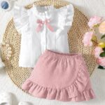 QUNERY Toddler Baby Girl Clothes Ruffle Sleeve Tops Swiss Dot Skirt Infant Summer Outfits - Image 2