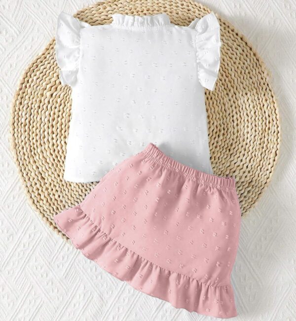 QUNERY Toddler Baby Girl Clothes Ruffle Sleeve Tops Swiss Dot Skirt Infant Summer Outfits - Image 3