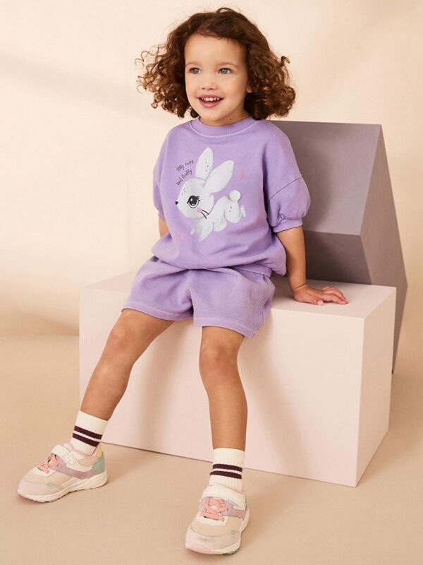 TCWWBB Toddler Girls Summer Short Outfits Clothes Set Kids Unicorn Bunny Animal Print Short Sleeve Cotton T-Shirt Dresses Tops and Shorts 2 Piece Crewneck Sleeveless Clothing Set Age 1-7 Years Old - Image 2