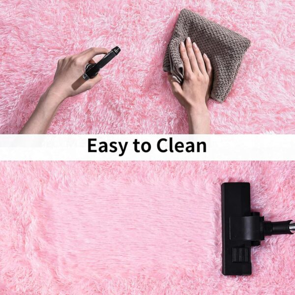 Ceneco Rugs for Bedroom,Pink Rugs Living Room,Fluffy Soft Rug,Machine Washable Non Slip Bedside Carpet,Square Thick Carpet for Girls Bedroom,Lounge(Pink, 90x160 cm) - Image 4