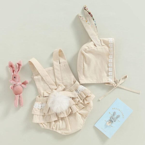 Newborn Baby Girls Bunny Romper Sleeveless Bodysuit Jumpsuit with Rabbit Ears Tail and Cartoon Hat 2Pcs Clothes Set - Image 4