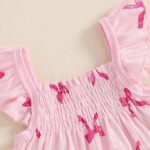 HodJIU Baby Girl Summer Outfits Bow Print Flying Sleeve Smock Tunic Shirt Top Elastic Waist Ruffled Bloomers 2 Pcs Set Cute Clothes for Little Girls - Image 4