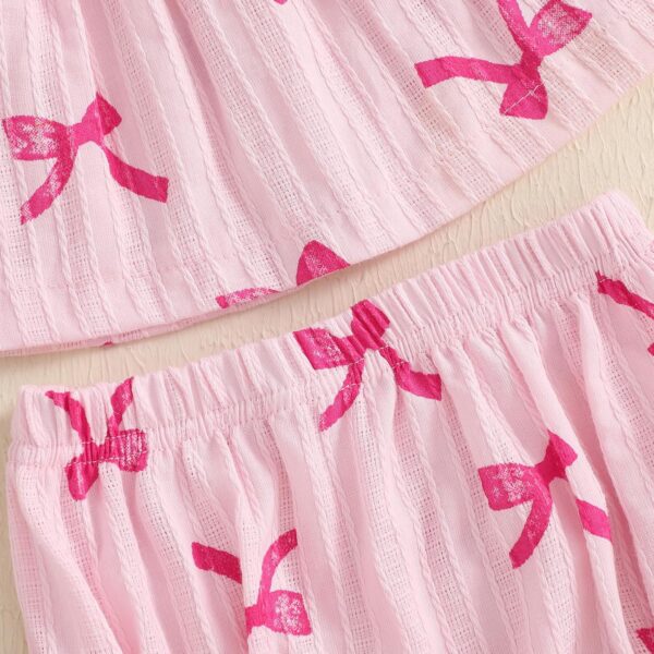 HodJIU Baby Girl Summer Outfits Bow Print Flying Sleeve Smock Tunic Shirt Top Elastic Waist Ruffled Bloomers 2 Pcs Set Cute Clothes for Little Girls - Image 5