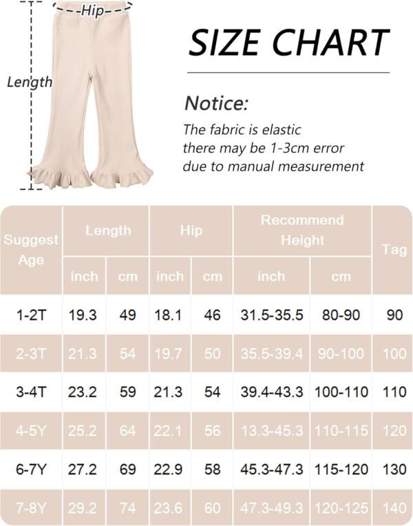 FEOYA Kids Girls Flare Pants Cotton Stretchy Tights Elastic Waist Ruffle Leggings Toddler Casual Bell Bottoms Trousers for 1-8 Years - Image 4