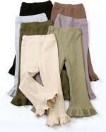 FEOYA Kids Girls Flare Pants Cotton Stretchy Tights Elastic Waist Ruffle Leggings Toddler Casual Bell Bottoms Trousers for 1-8 Years - Image 5