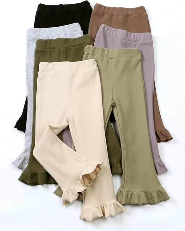 FEOYA Kids Girls Flare Pants Cotton Stretchy Tights Elastic Waist Ruffle Leggings Toddler Casual Bell Bottoms Trousers for 1-8 Years - Image 5