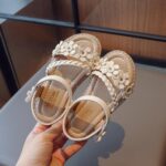 MINBEI Girls Sandals Toddler Little Girls Sandals with Pearls Flower Summer Breathable Leather Shoes - Image 3