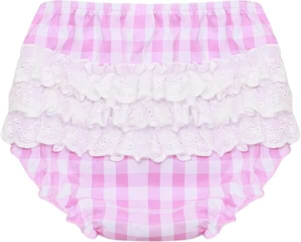 Freebily Baby Girl Summer Clothes Lace Trim Tops Bloomers Set 2Pcs Toddler Plaid Outfit - Image 7
