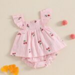 Baby Girl Summer Outfits Bow Print Flying Sleeve Smock Tunic Shirt Top Elastic Waist Ruffled Bloomers 2 Pcs Set Cute Clothes for Little Girls - Image 2