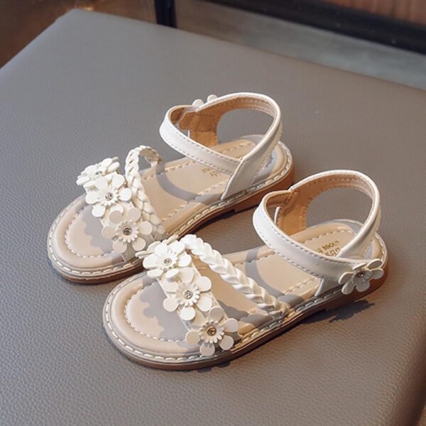Girls Sandals Toddler Little Girls Sandals with Pearls Flower Summer Breathable Leather Shoes - Image 2