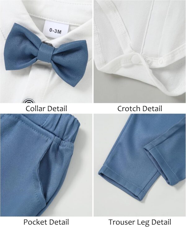 Baby Boys Formal Suit 0-18 Monate, Infant Gentleman Wedding Outfit Newborn Bodysuit + Pants + Waistcoat + Bow Tie + Corsage Christening Clothes 5Pcs Set - Image 4