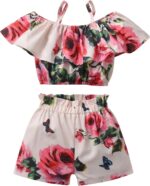 Zoputey Baby Girl Clothes Floral Print Off Shoulder Tops + Floral Shorts Outfit Set
