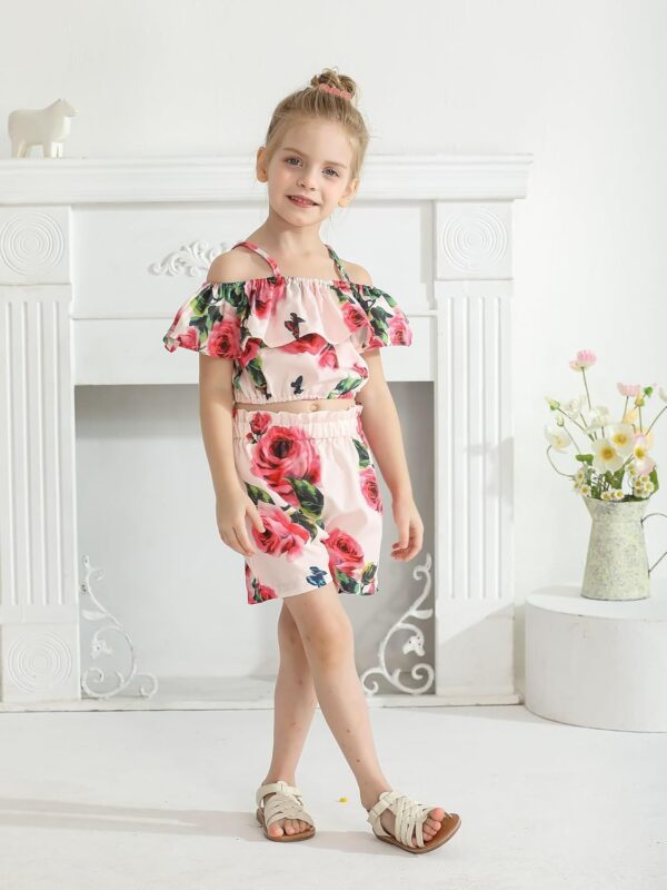Zoputey Baby Girl Clothes Floral Print Off Shoulder Tops + Floral Shorts Outfit Set - Image 3