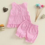 Toddler Baby Girl Birthday Outfit Short Sleeve Letter Embroidery Shirts Ruffled Hem Tank Tops Vest and Plaid Bloomer Shorts 2Pcs Set Happy Birthday Clothes for Little Girls - Image 4